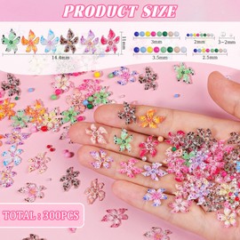 300Pcs Flower Nail Charms Kit, 100Pcs 3D Hawaii Flowers and 100Pcs Nail Pearls with 100Pcs Macaron Beads, Colorful Hibiscus Floral Charms Tiny Gems Round Beads for Nails Designs DIY Crafts (Kit 1)