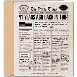 DUGUTUL Vintage 41st Birthday Card, 41 Birthday Decoration, Nostalgic Birthday Card for 41 Years Old Men Women, Retro Happy 41st Birthday Party Decoration, Envelope Included