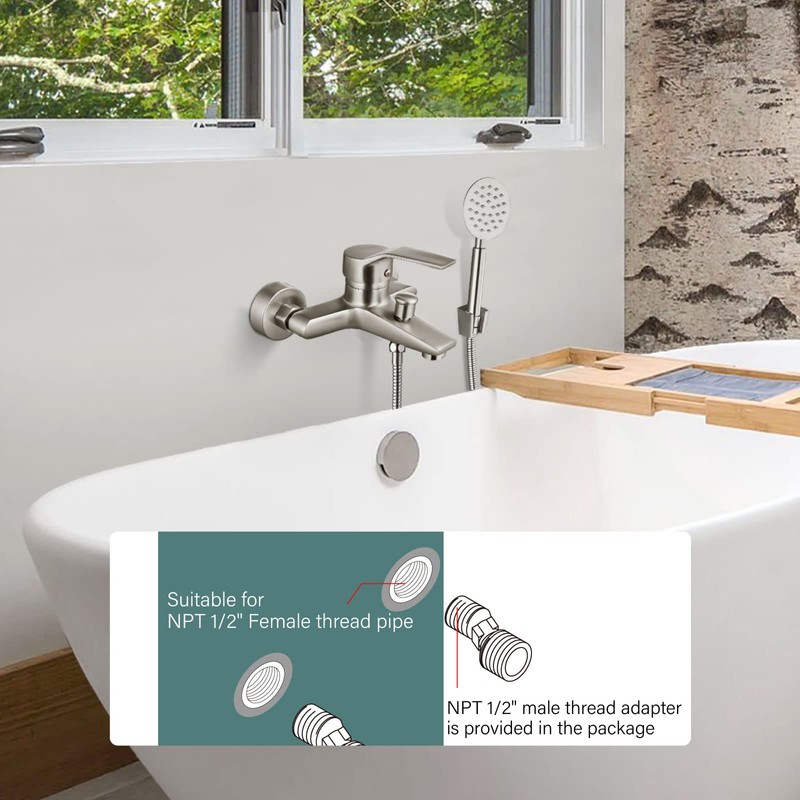 Aolemi Wall Mount Bathtub Faucet with Handheld Sprayer Wall Mounted