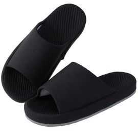 KOCOTA Mesh Cooling Material Comfort Slippers, Thick Bottom, Open Front, Breathable, No Stuffiness, Black