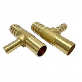 Closmos 2pcs Brass Hose Barb Reducer Tee Reducing T-fitting, 3/4" Barbed x 5/8" Barbed x 3/4" Barbed 3 Ways Connector with 6pcs Hose Clamp