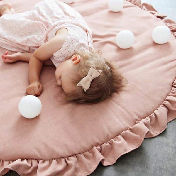 Baby Creeping Mat, Lace Floor Mat Play Mat Round Cotton Play Mat Crawling Pad Cushion Sleeping Mat for Baby, Room Decoration(A)