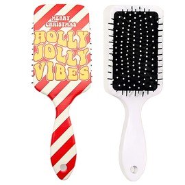 Onpalette Santa-Themed Christmas Hair Brush & Matching Hair Claw Clip Set - Pain-Free Detangling for Wet/Dry Use, Great Holiday Gift (Color F)
