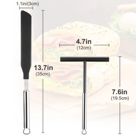Tundwhite 2 Piece Stainless Steel Pancake Spreader and Spatula Stainless Steel Dough Dispenser for Bakery, Crepe Spatula, Crepe Spreader, Crepe Rake for Home Kitchen