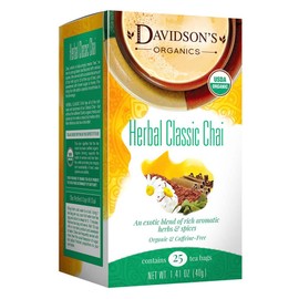 Davidson's Organics, Herbal Classic Chai, 25-count Tea Bags, Pack of 6
