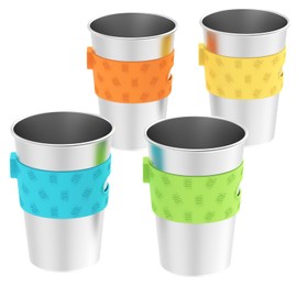 Rich&Ray 4 Pack Magnetic Fridge Cups, 12 oz Reusable Hanging on Fridge Magnetic Hanging Cup, Stainless Steel Cups with Silicone Cup Holder for Fridges or Water Coolers