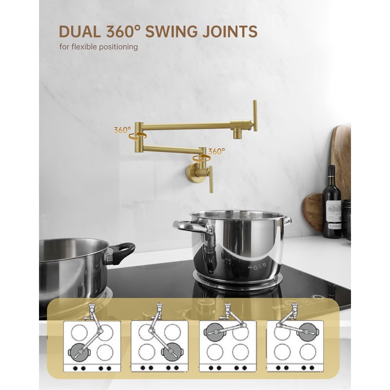 Fransiton Brushed Gold Pot Filler, Pot Filler Faucet Wall Mount,