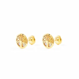 Women's & Children's Tree of Life Stud Earrings - Yellow Gold 9 Carat (375) - Gift Box, Yellow Gold, No Gemstone