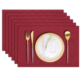 LANDVIEW Cloth Placemats Set of 6, Cotton Linen Blend Machine Washable Durable Linen Table Mats, Heat Resistant Placemats Wrinkle Free Place Mats for Dining Table, Easy to Clean (Burgundy, 6)