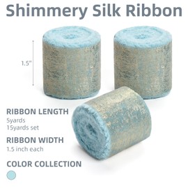 KEOSREE Light Blue Silk Chiffon Ribbon,Sky Blue Frayed Shimmery Silk Ribbon for Bridal Flower Bouquet Christmas Gift Wrapping Wedding Decor Invitations Decorations 1.5" x 15 Yards (5Yards X 3 Rolls)