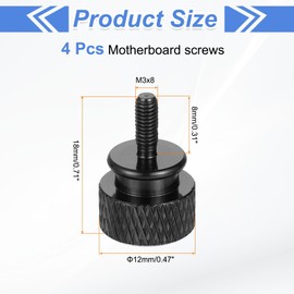 MECCANIXITY 4Pcs M3x8 Aluminum Thumb Screws, 12x18mm(ODxH) Computer Case Thumb Screws for PC Side Panel Motherboard Mounting Screw, Black