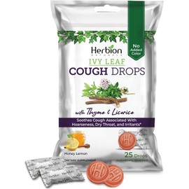 HERBION Naturals Ivy Leaf Cough Drops with Thyme & Licorice, Honey Lemon Flavor, Soothes Cough, for Adults & Children Over 6 Years, 25 Drops Each (Pack of 40)