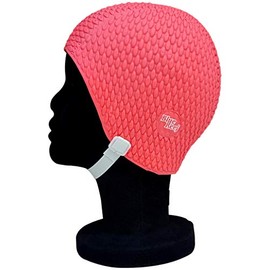 Blue Reef Bubble Pimple Effect Single Solid Colour Ladies Classic Retro Swimming Hat Swim Cap One Size Average Adults With Adjustable Strap (Hot Pink)