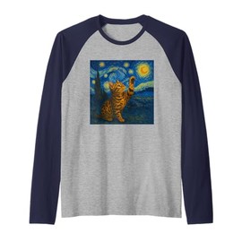 Cat Starry Night Van Gogh Gift Bengal Cat Mom Raglan Baseball Tee