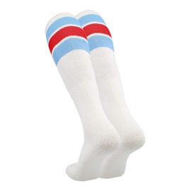 TCK Retro 3 Stripe Tube Socks (Columbia Blue/Scarlet, Medium)