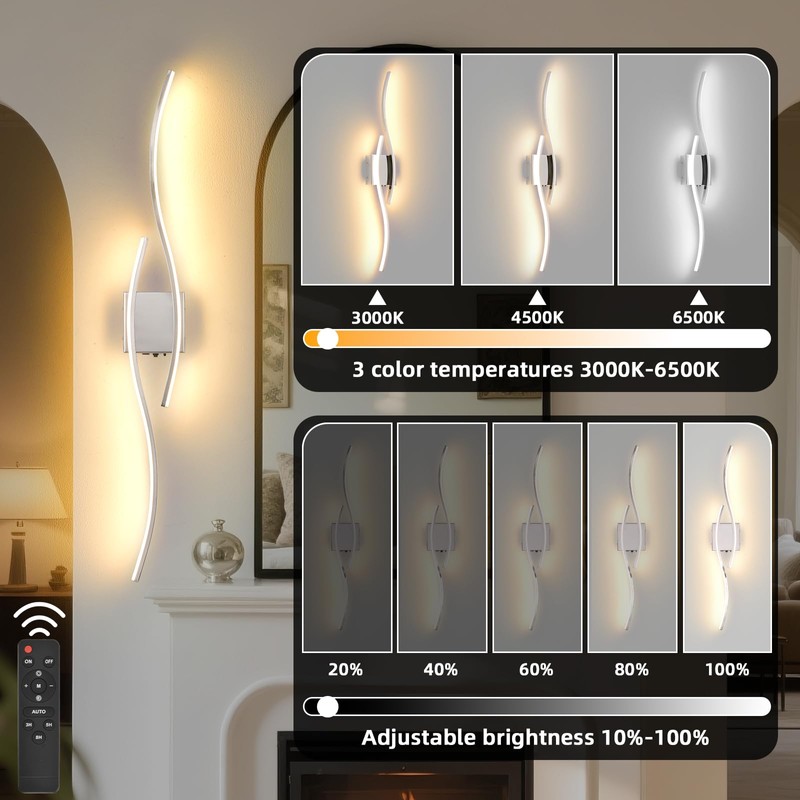 Battery Powered Wall Sconces Set of 2, Chrome 39" LED