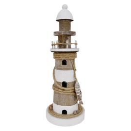 Morning View Wood Lighthouse Decor Table Nautical Lighted Light House Beach Coastal Ocean Seaside Marine Themed Home Decorations Lake House Bathroom Shelf Table Centerpiece 12.75 Inch Tall (White)