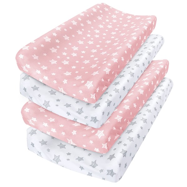 Changing Pad Cover for Girls 4 Pack, Lovely Print Soft Unisex Diaper Change Table Sheets, Fit 32"x16" Contoured Pad, Comfy Cozy 4-Pack Cradle Sheets