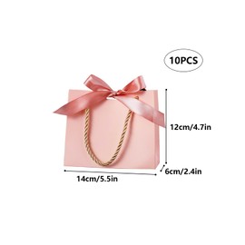 Nwvuop Pack of 10 Small Pink Gift Bags with Bows and Handles, 14 x 6 x 12 cm Pink Party Bags Small Gift Bag Mini Party Favour Bags for Various Occasions