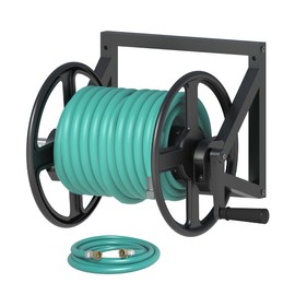 Artigarden Garden Hose Reel Wall Mounted, Outdoor Heavy Duty Powder Coated Metal Water Hoses Holder Winder Holds 125 ft 5/8" Hoses with 3.9ft Leader Hose, Stainless Steel Connector for Outside, Black