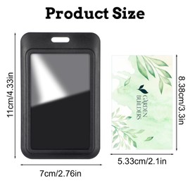 Sliding ID Badge Holder Black ABS Work Name Card Holder Vertical Plastic Card Case Protector Pouch with Clear Window for Office School ID Credit Cards Proximity Key Cards Driver’s Licenses Passes