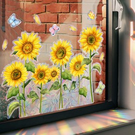 Vesaneae 30 x 40 cm Sunflower Butterfly Window Decals, Flower Wall Stickers, Window Clings Decor for Glass Windows Home Kitchen Bedroom Living Room