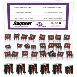 Swpeet 24Pcs 6 Types 5mH 10mH 15mH 20mH 30mH 40mH Inductance Coil Assortment Kit, Vertical E Shape Magnetic Inductor Monolayer Wire Wind Wound for Electronic Products