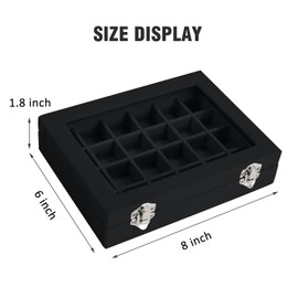 Vicoter Velvet Jewelry Box 24 Grid Jewelry Ring Display Organiser Box Tray Holder Earrings Storage Case for Girls Wife Mom Women (Black)