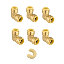 (Pack of 6) EFIELD 3/4-inch 90-Degree Elbow, Push-Fit Brass Fittings to Connect Copper, PEX, CPVC Pipe with 1/2" Disconnect Clip, LF Brass