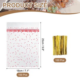 uxcell 100pcs Clear Treat Bags, 9.8" x 7.1" Valentines Cookie Bags with Twist Ties for Valentine's Day Candy Packaging Red