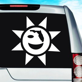 Tropical Florida Cute Sun Vinyl Decal Sticker Bumper Cling for Car Truck Window Boat Laptop Wall Cooler Tumbler | Die-Cut/No Background | Multiple Sizes and Colors (14” Inch, Red)