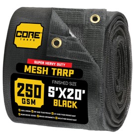 Core Tarps 60% Black Shade Cloth with Grommets - 5 X 20 FT Heavy Duty Mesh Tarp - Sun Shade Cloth for Garden Vegetables Plants Greenhouse Outdoors Backyard Fences Dump Trucks Patio Mesh Shade Tarp