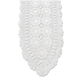 KEPSWET Cotton Handmade Crochet Lace Oval Table Runner Dresser Console Coffee Table TV Stand Decor White 14x48 inch