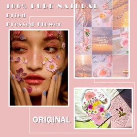 MIKIYA 33Pcs Pink Pressed Dried Flowers for Resin, Real Natural Bulk Assorted Dry Floral Leaves for DIY Art Crafts, Epoxy Molds, Jewelry, Soap, Candle Making, Nails Decors