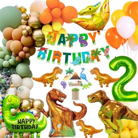 Dinosaur Birthday Decoration Set, 2 Birthday Decoration Boys, Happy Birthday Balloons Green for Dinosaur Party Decoration Jungle Party Children