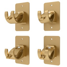 4 Pieces Self Adhesive Curtain Rod Bracket Universal Plastic Curtain Rod Holders, No Drill Curtain Rod Brackets Curtain Rod Hooks for Bathroom, Bedroom, Livingroom, Kitchen (Gold)