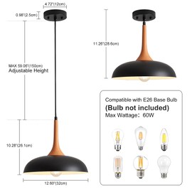VIOLOEMI Black Hanging Light, Dome Pendant Light 12.60 inch, Modern Pendant Light Kitchen Island, Dimmable Hanging Light for Kitchen Living Room Dinning Room, Bulbs Not Included