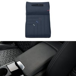 RATCHROLL Universal Center Console Cover Car Armrest Cover with Tissue Box Middle Console Cover Lid for Most Vehicle SUV Car Sedan 13.39"x8.66"x3.15" Dark Blue Napa Leather,Memory Foam
