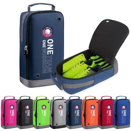 brooman Youth Adult Soccer Shoe Bag Sport Gear Waterproof Zippered Shoe Storage Organizer for Gym Golf Football Travel (Navy)