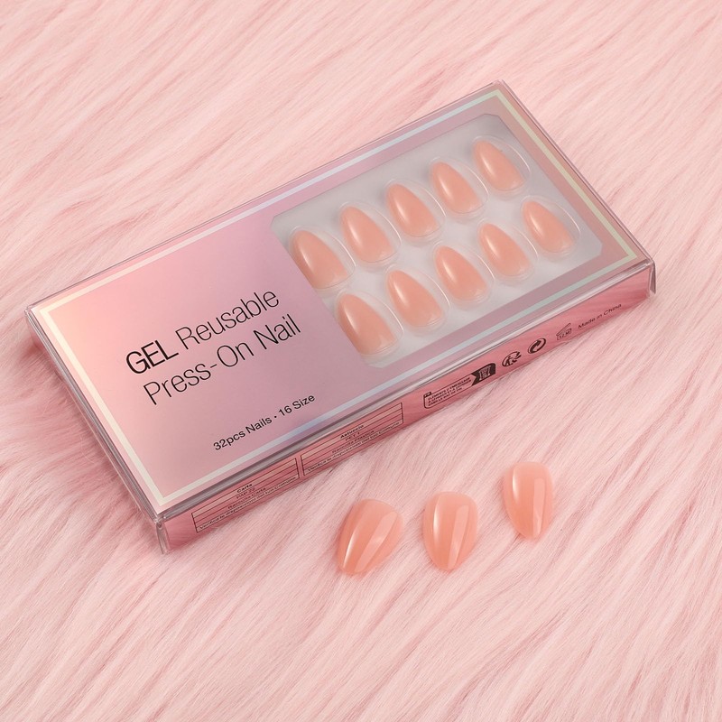 Press On Nails Almond on 24PCs，Glue on Nails Stick on