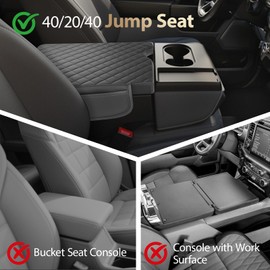 AZEAM Center Console Cover for 2015-2025 Ford F150, 2017-2025 F250 F350 F450 with 40/20/40 Jump Seat, Leather Middle Console Armrest Cover Accessories with 2 Sided Pockets (Jump Seat Only)