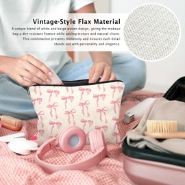 LIANGW Coquette Pink Bow Makeup Bag, Preppy Aesthetic Cosmetic Bags for Women, Coquette Preppy Gifts for Women, Girly Stuff, Pink Zipper Makeup Pouch