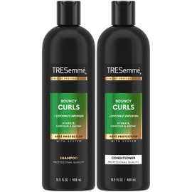 TRESemmé Shampoo and Conditioner, Bouncy Curls with Coconut Infusion – Hydration, Heat Protection & Frizz Control for Curly Hair, 16.5 Oz Ea