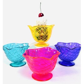 Alo Creations Set of 4 Ice Cream Dishes Waffle Cone Pattern in 4 Assorted Bright Summer Colors Ice Cream Social Ice Cream Party dishes Birthday Ice Cream plate (Abstract), Medium