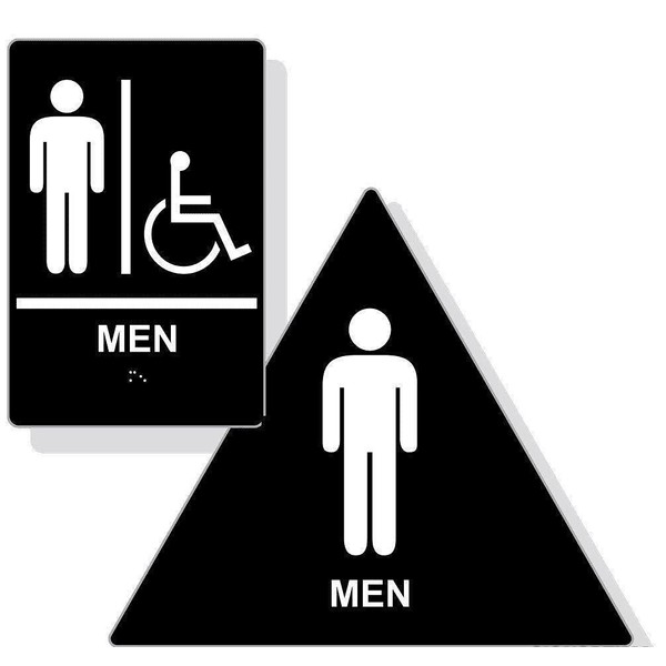 ADA Men Restroom Paired Set, Braille Sign + Door Sign,
