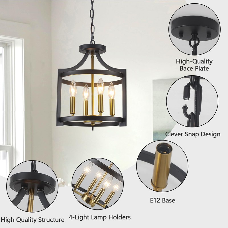 Farmhouse Modern Chandelier 4 Light Black and Gold Dining Room