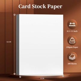 200 Sheets of Cardstock 8.5 x 11, Heavyweight Cover Cardstock Printer Paper 8.5 x 11, 190 gsm Bright White Card Stock Paper for DIY, Professional Printing, Wedding Invitations, Office Cards & Crafts