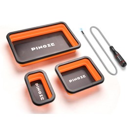 PINOZE Collapsible Magnetic Parts Organizer Trays & 12" Flexible Magnetic Pickup Tool, 3 Different Size Magnet Tool Trays & Pick-Up Sweeper for Screw, Bolts, Nuts, Washers, Pins and Other Metal Parts