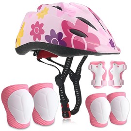 WDKXCN Children's Knee Pads Inline Skates Set of 7 Protectors Inline Skates Children with Helmet, Protectors Children, Protective Equipment Knee Pads Set for Roller Skating, Bikes and Skateboards