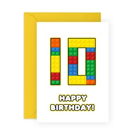 Central 23 Boys Birthday Cards 10 Year Old - 10 Building Block - Tenth Bday Gifts For Grandson Nephew - Building Block - Happy 10th Birthday Cards For Kids - Comes With Sticker